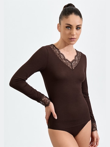 Ciocca - Camiseta térmica 'Maglia Intima con Pizzo in Cashmere Modal Scollo a V' en marrón