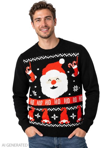 United Labels Pullover 'Weihnachtspullover Weihnachtsmann Santa'‌‌‌‌‌‌‌‌‌‌ in Schwarz: Vorderseite