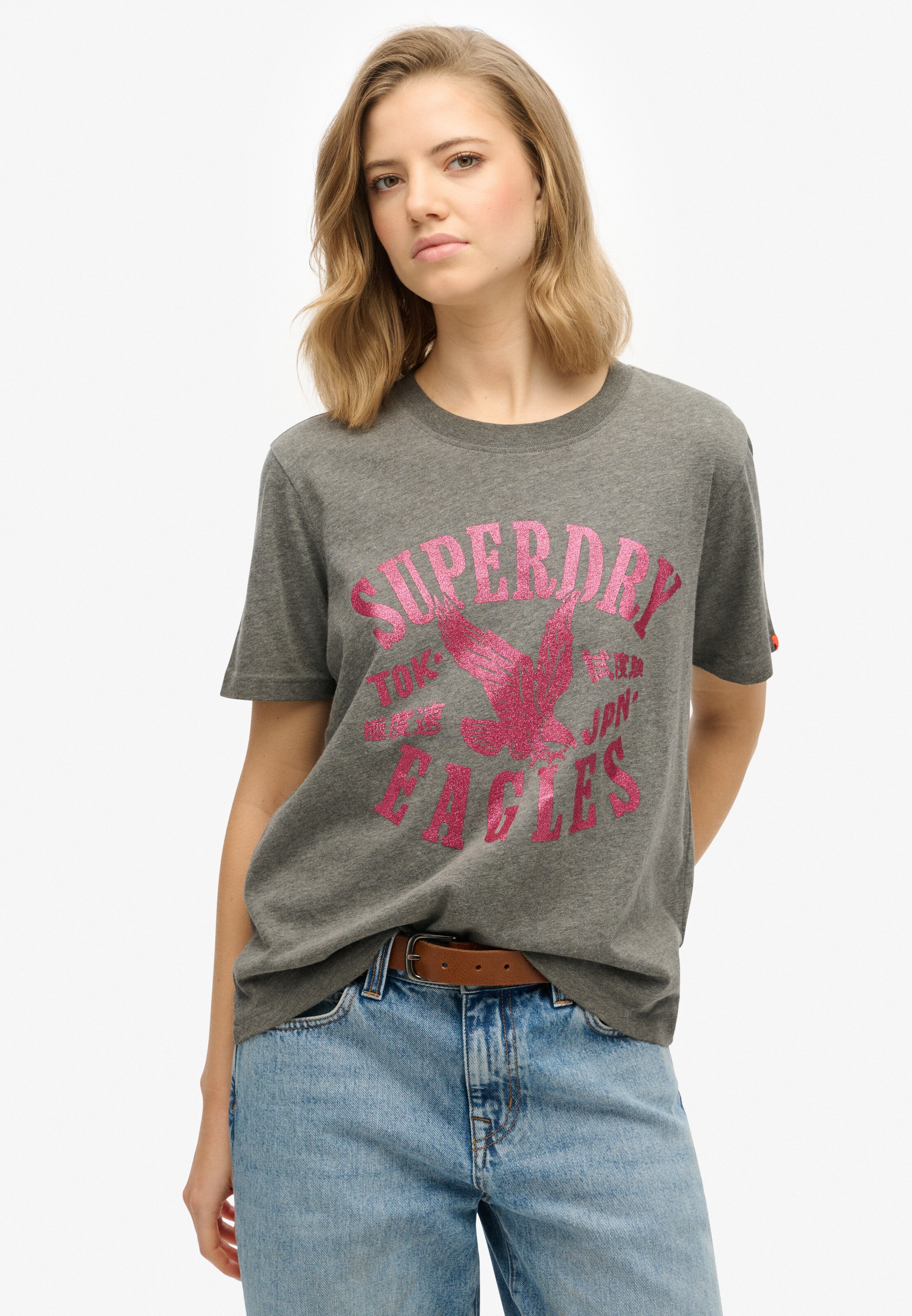 T-shirt 'Varsity' Superdry en gris : devant