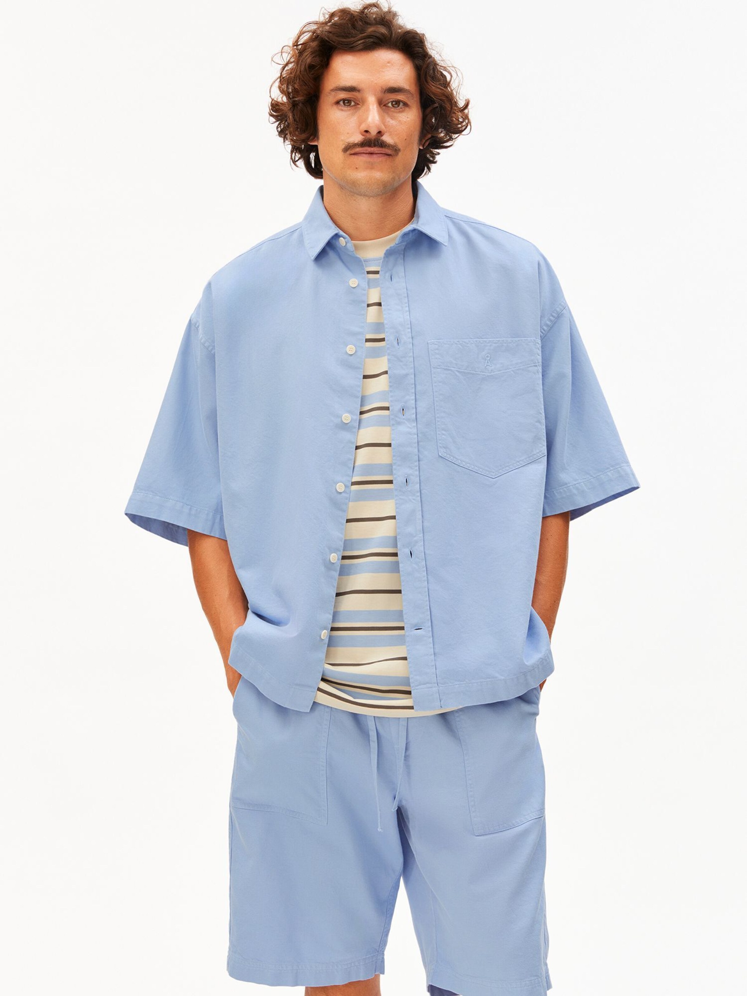 ARMEDANGELS Comfort fit Button Up Shirt in Blue: front