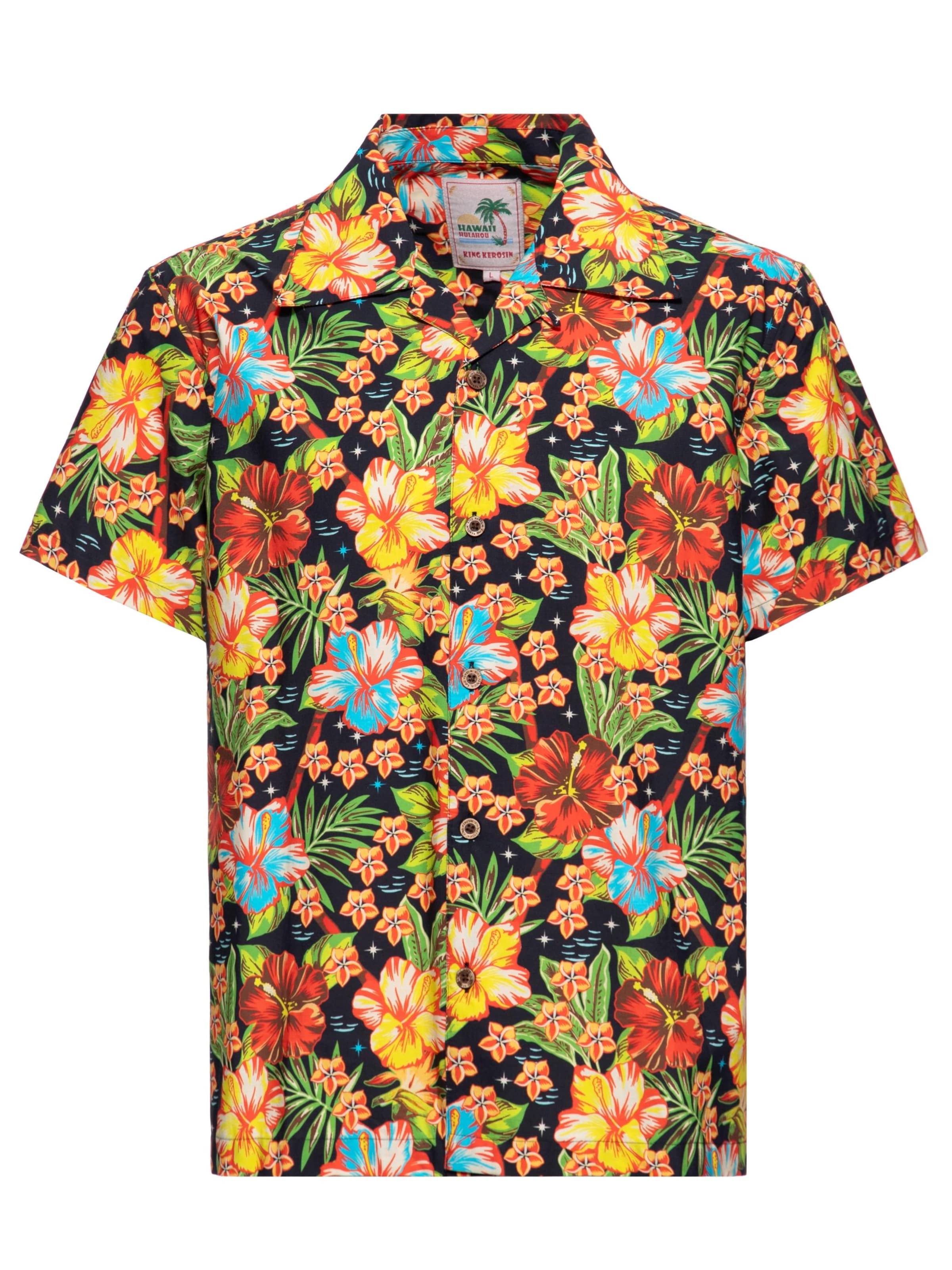 King Kerosin Regular fit Button Up Shirt 'Hula Girl' in Black: front