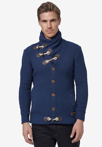 Rusty Neal Knit Cardigan in Blue: front