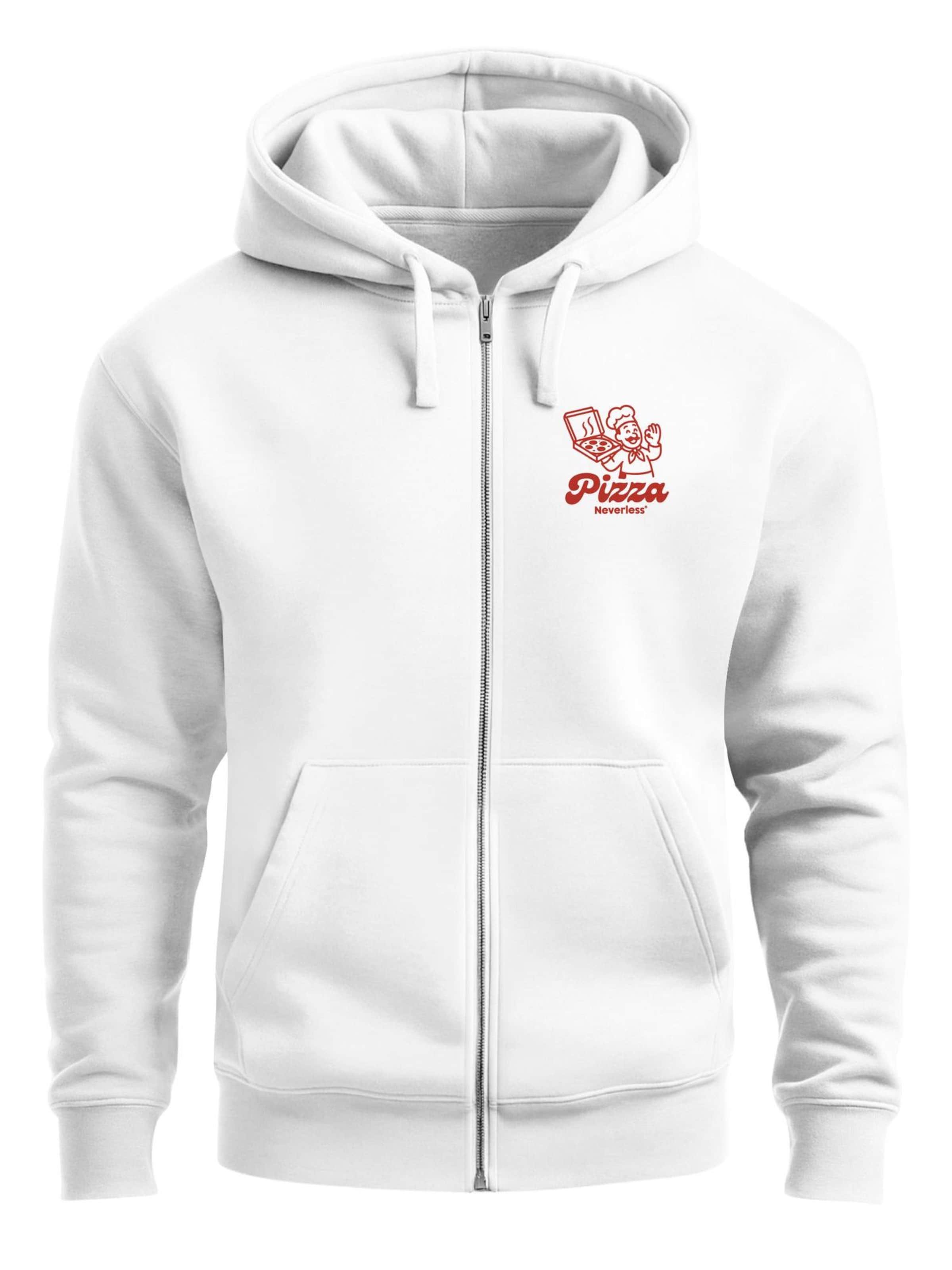 Neverless Zip-Up Hoodie 'Pizza Lovers Club' in White | ABOUT YOU