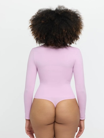 cfab - Body modelador 'Lace Bodysuit Sculpting Shapewear Longsleeve mit String' em roxo