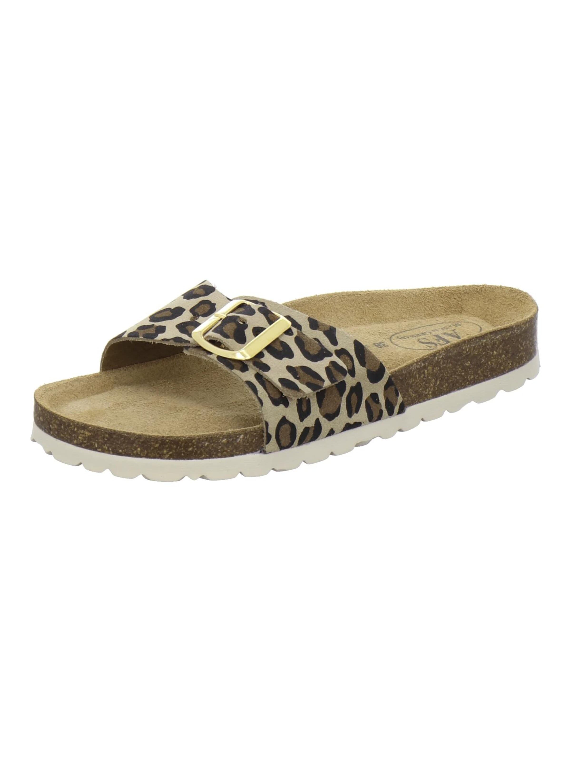 AFS-Schuhe - Zapatos abiertos 'Pantoletten Damen Einschnaller leo-beige' en beige: frente