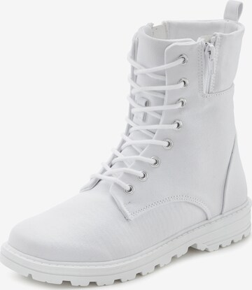 LASCANA Lace-Up Ankle Boots in White: front