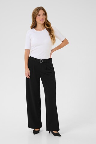 Kaffe Wide leg Bandplooibroek 'Thea' in Zwart