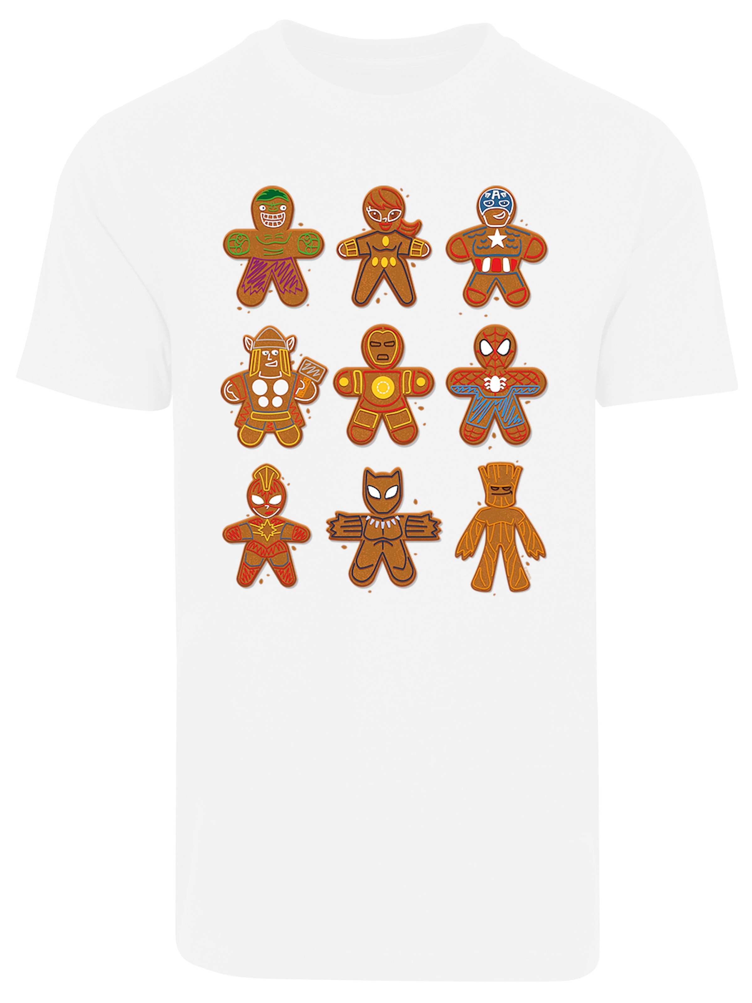 T-Shirt 'Marvel Universe Christmas Gingerbread Avengers' F4NT4STIC en blanc : devant