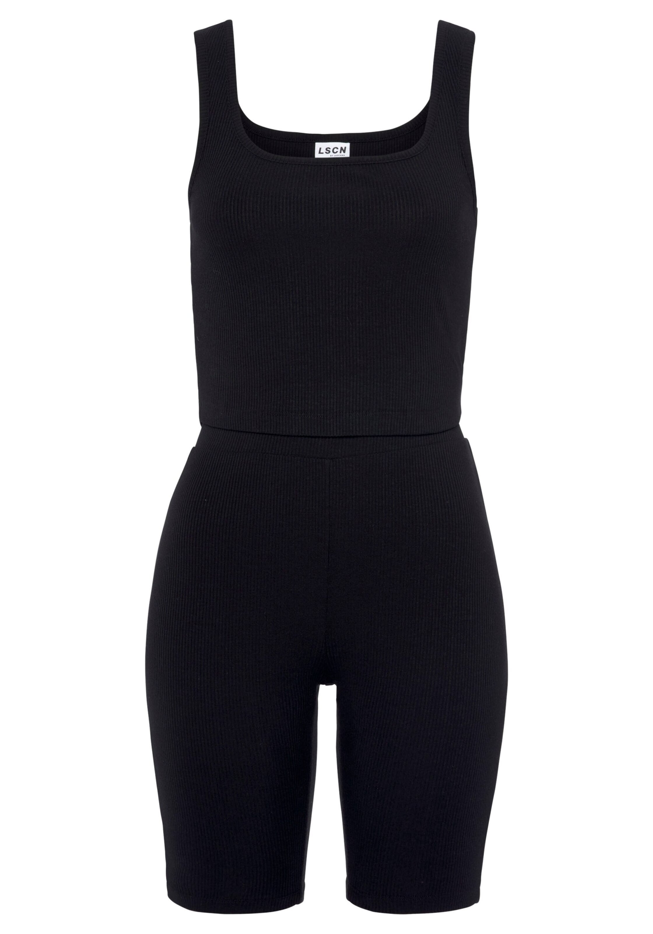 LASCANA Skinny Strój domowy w kolorze czarny: przód