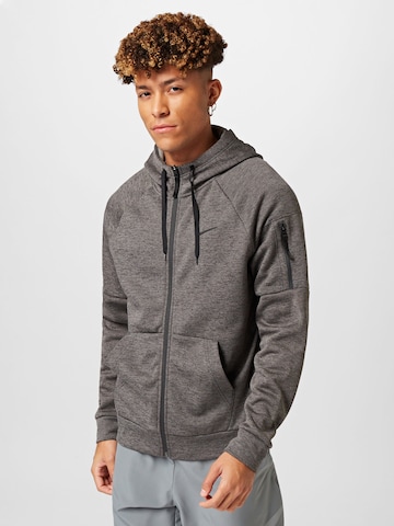 NIKE Athletic Zip-Up Hoodie in Grey: front