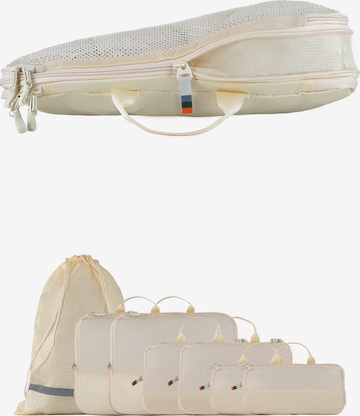 TRAVEL DUDE Reisetasche 'Packing Cubes Set 7-tlg. mit Kompression aus recycelten Plastikflaschen | Leichte Packwürfel | Packtaschen Set für Rucksack & Koffer' in Beige: Vorderseite