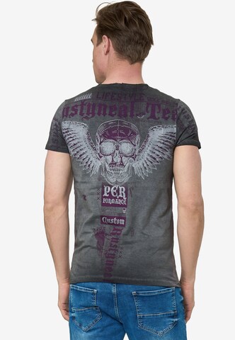 Rusty Neal T-Shirt mit 'Flying Skull' Front Print in Grau