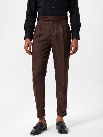 Antioch Tapered Pleat-front trousers in Brown: front