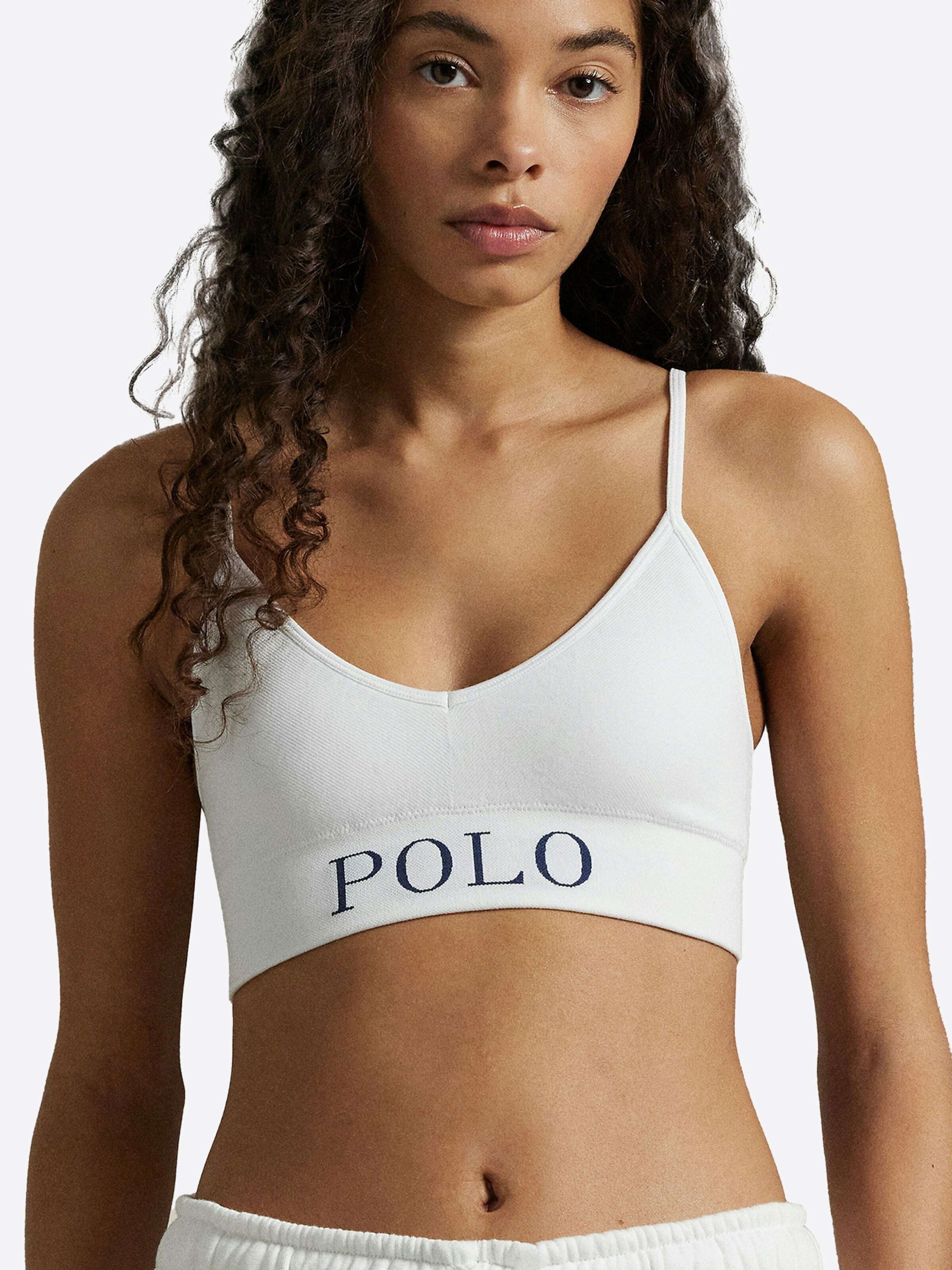 Polo Ralph Lauren Bralette Bra ' Ribbed Seamless ' in White: front