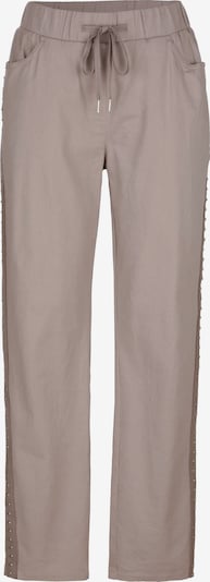 MIAMODA Hose, Straight Fit, Ziernieten-Band, Elastikbund in taupe, Produktansicht