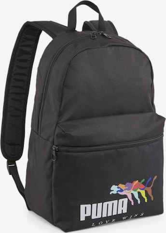 PUMA Sports Backpack 'LOVE WINS' in Black: front