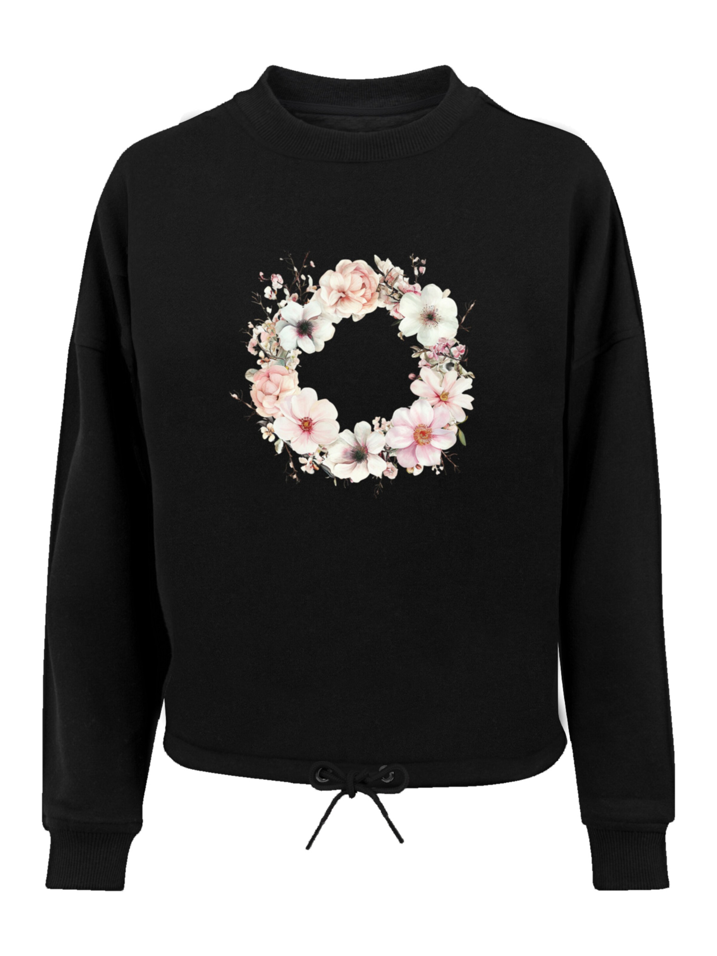 F4NT4STIC Pullover 'Rosa Blumenkranz' in Schwarz: Vorderseite