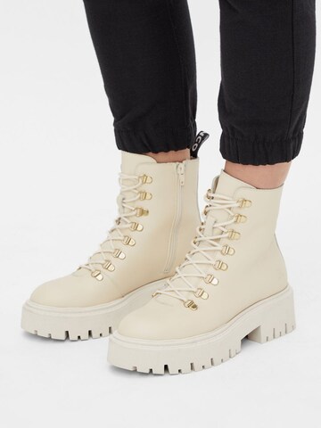 Bianco Lace-Up Ankle Boots 'GARBI' in Beige: front