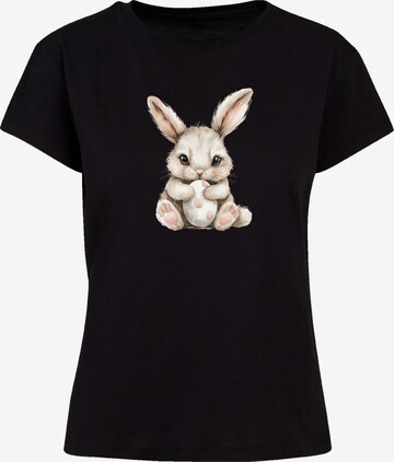 F4NT4STIC Shirt 'Niedlicher Osterhase mit Ei' in Black: front
