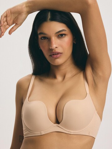 ESOTIQ - Push-up Sujetador 'Push-up-BH Claudia, Plunge-Dekolleté, herausnehmbare Polster' en beige