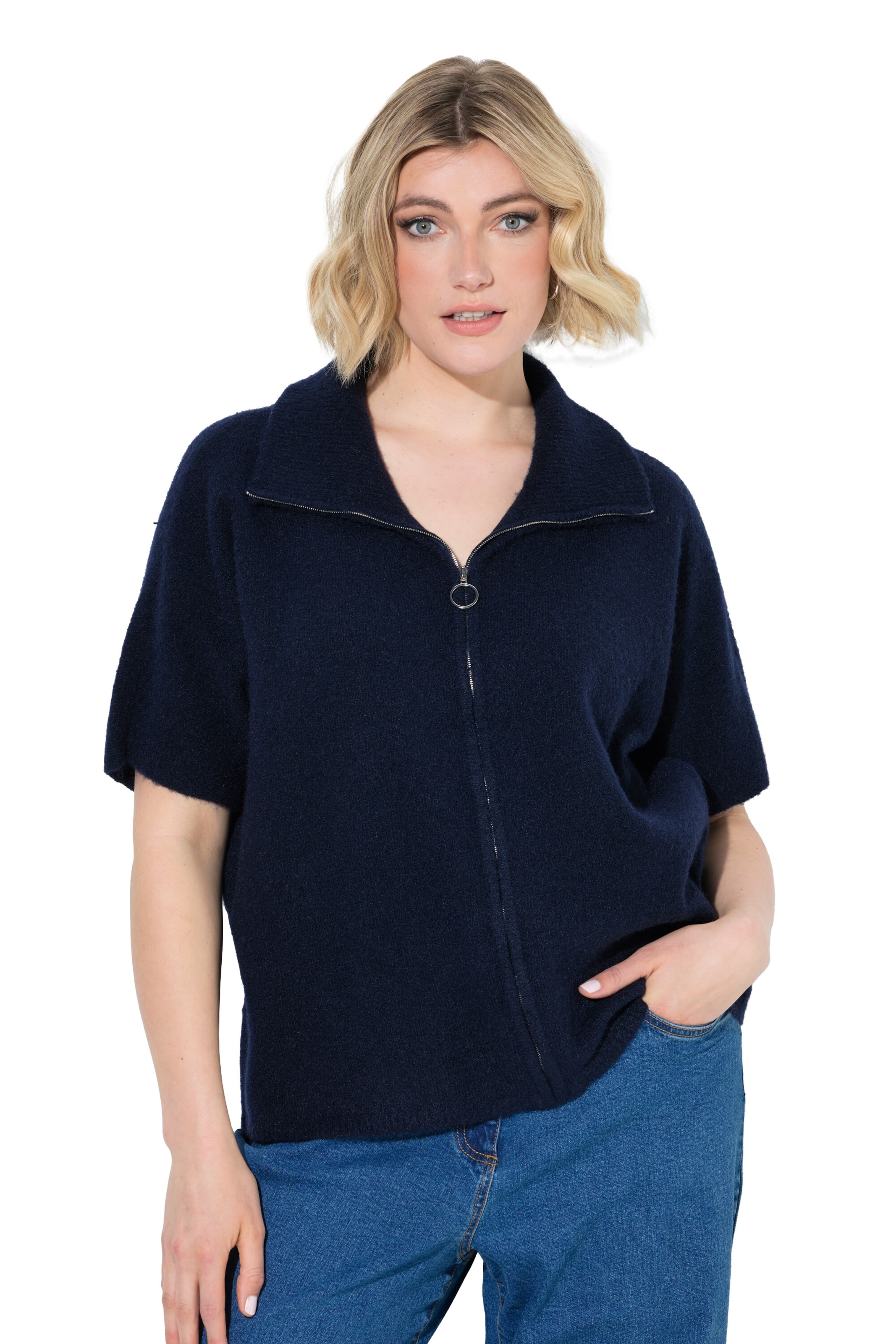 Ulla Popken Gebreid vest in Blauw: voorkant