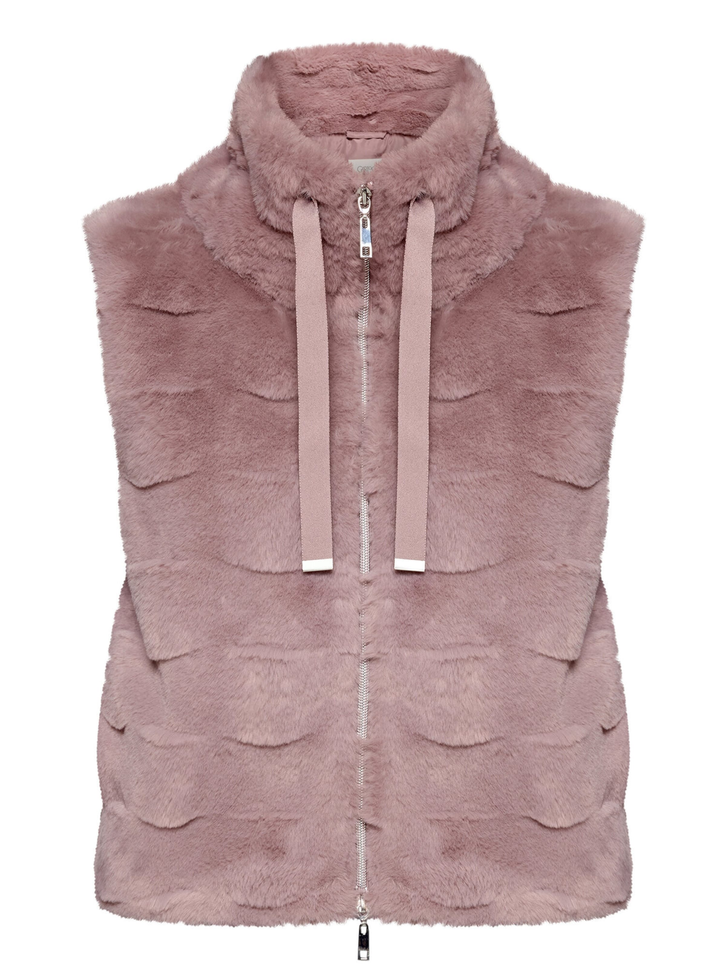 Cartoon Fake Fur-Weste mit Eingrifftaschen in Pink: Vorderseite