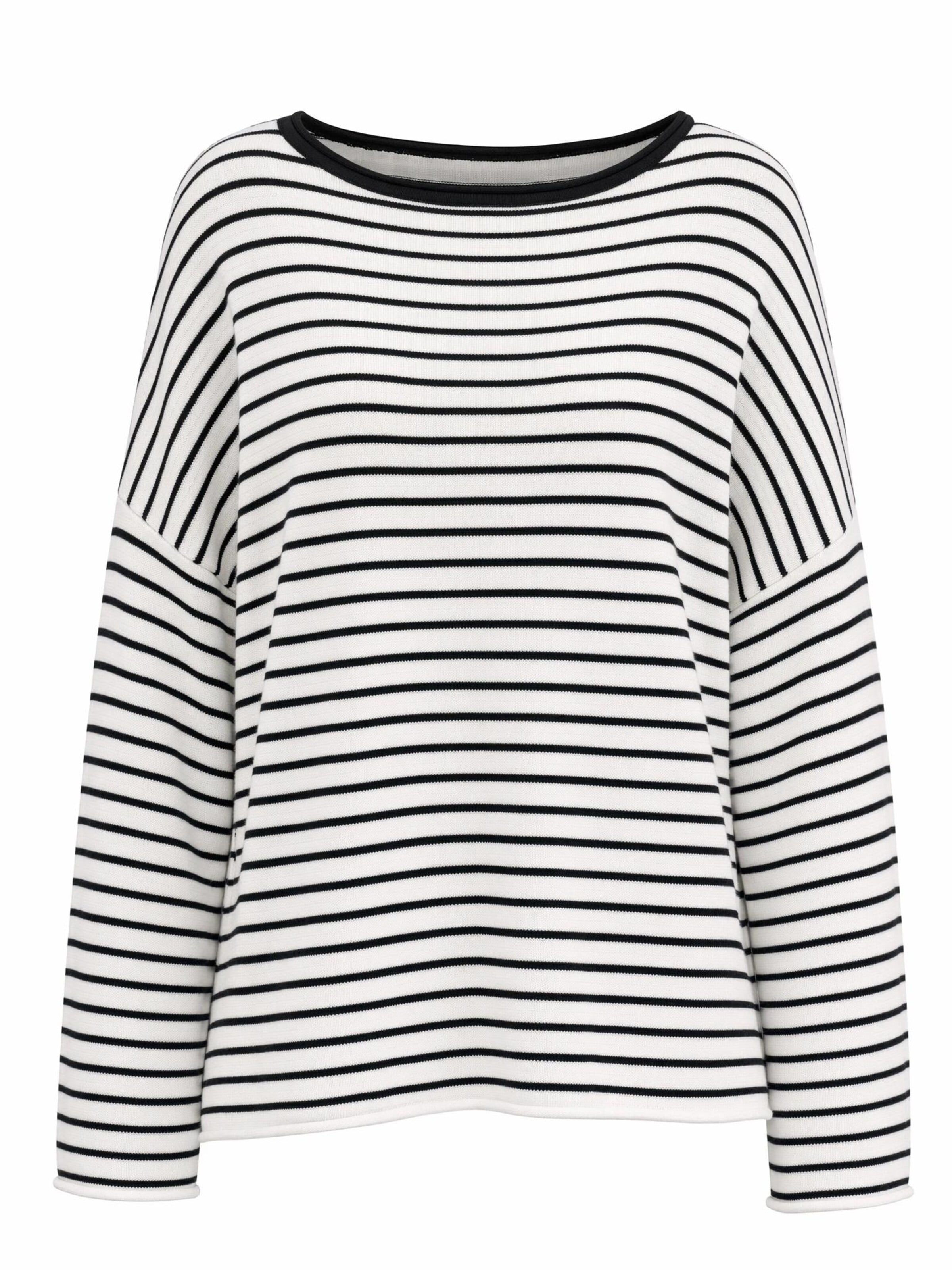 ARACH&CLOZ Oversized Shirt 'Langarmshirt Damen Oversize Shirt, Gestreiftes Off-Shoulder Top für Sommer und Urlaub' in Black: front