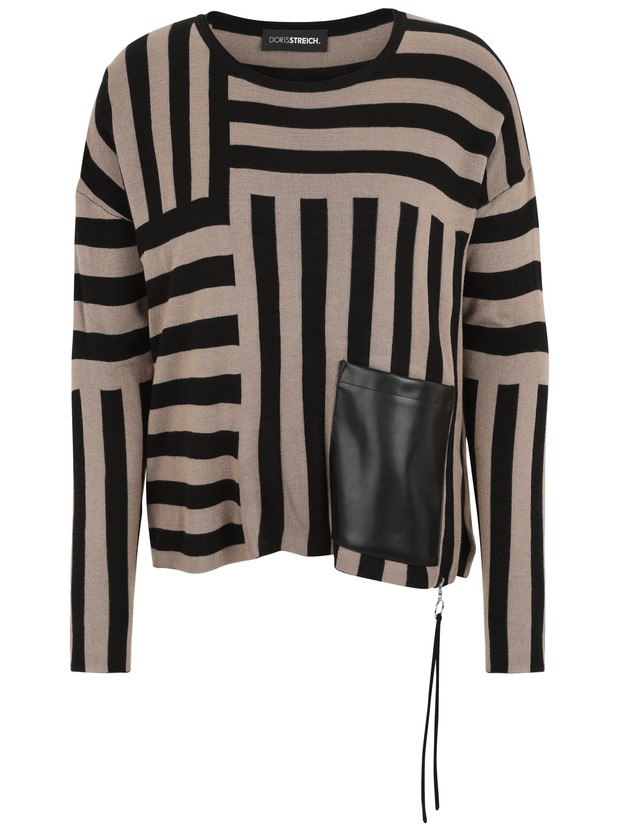 Doris Streich Pullover in S-M in hellbraun / schwarz, Produktansicht