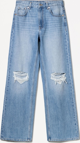 Jeans de la Bershka pe albastru: față