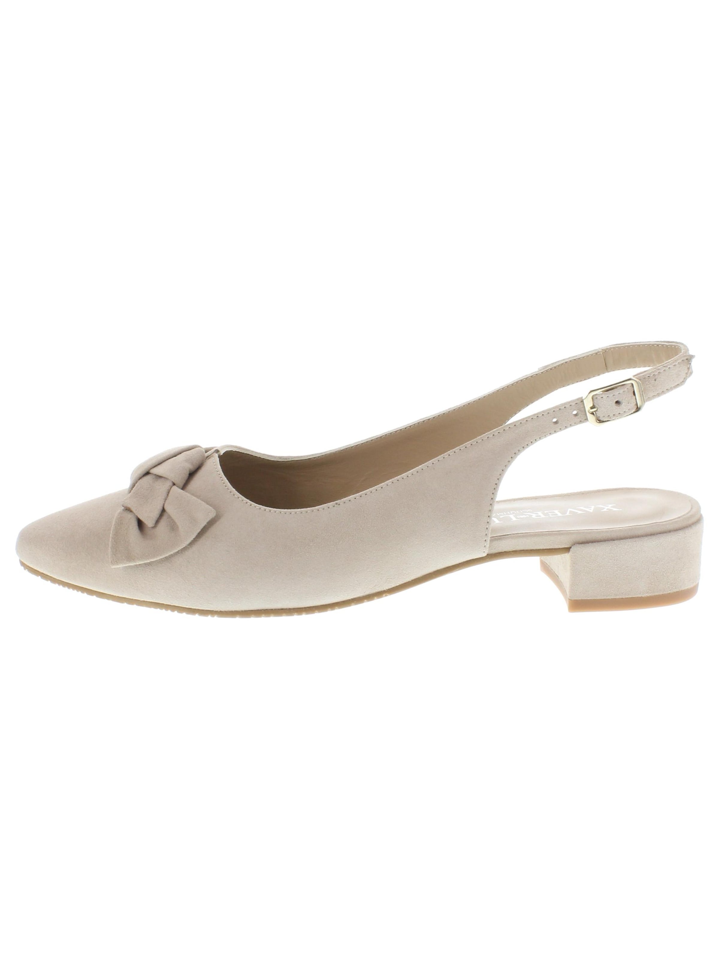 XAVER LUIS Schuhmanufaktur Slingback Pumps 'LIEKE - flache Slingback-Pumps' in Beige: front