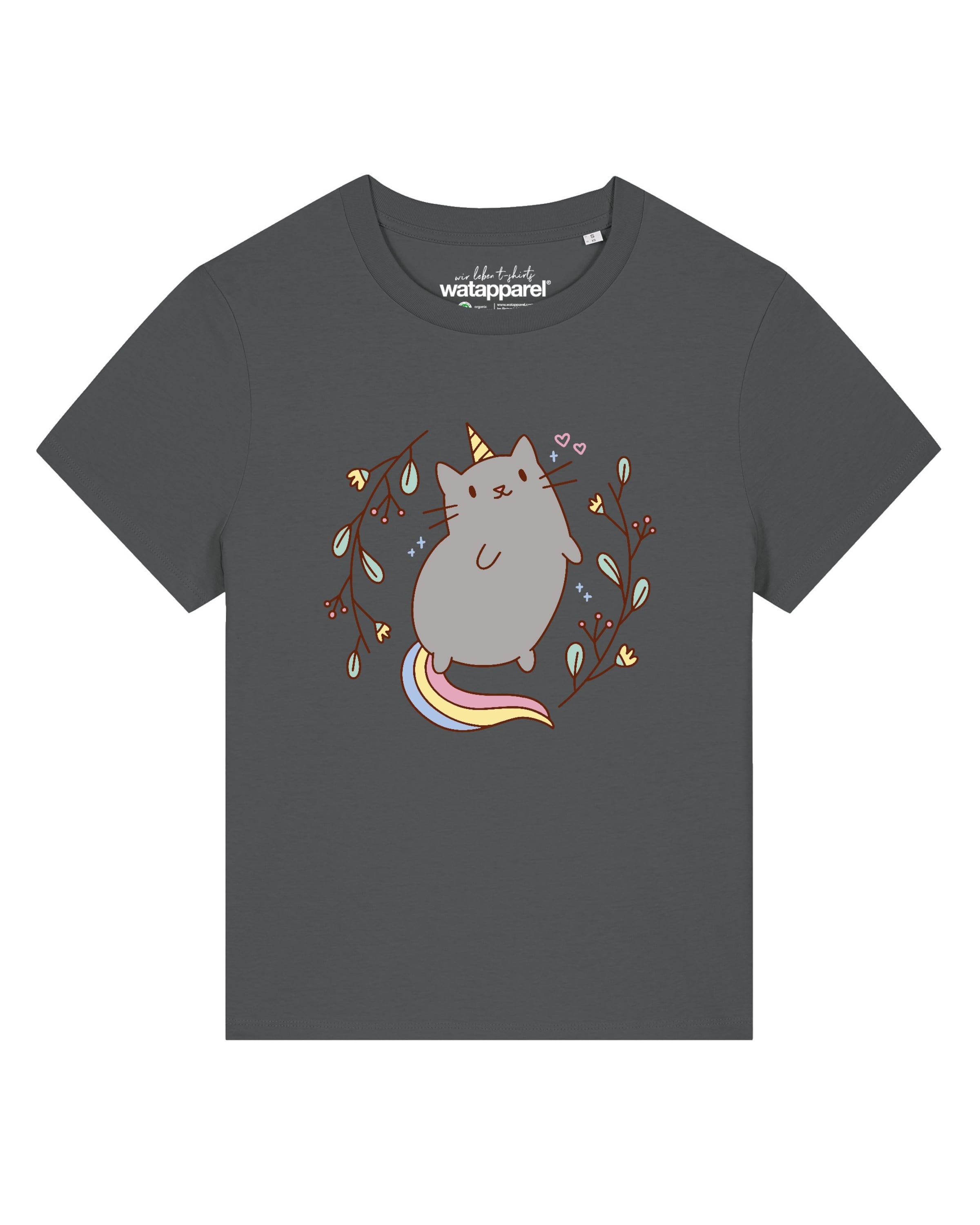 Watapparel Shirt 'Unicorn Cat' in Grijs: voorkant