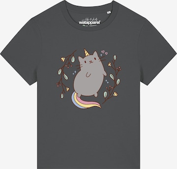 Watapparel Shirt 'Unicorn Cat' in Grijs: voorkant