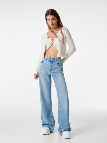 Wide leg Jeans de la Bershka pe albastru