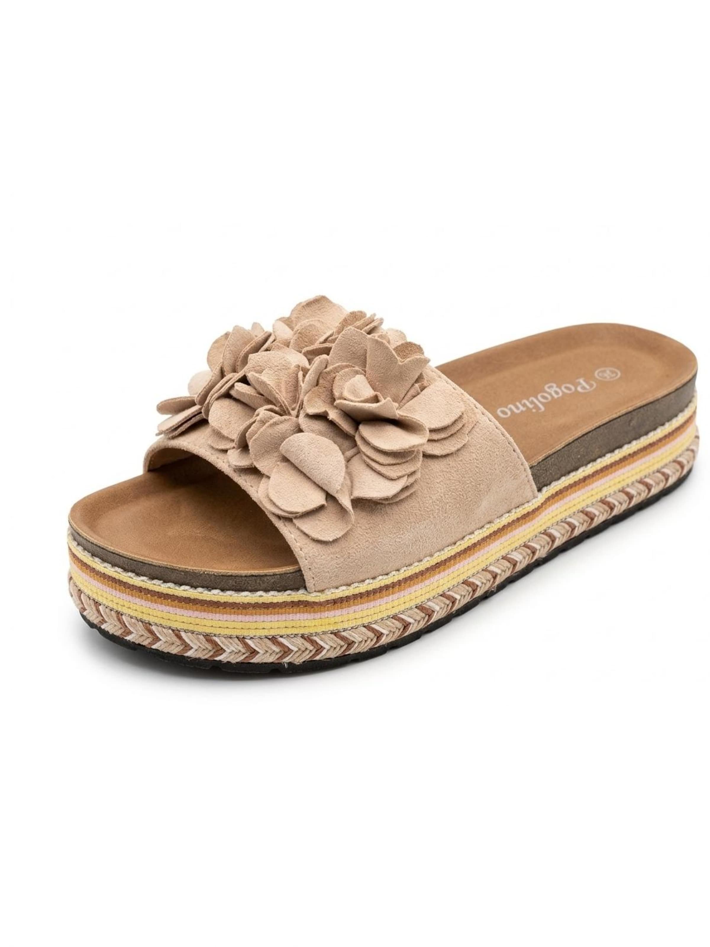 Pogolino Sandals 'Damen Sandalen Plateau Blumen Sandaletten Pantoletten TL891' in Beige: front