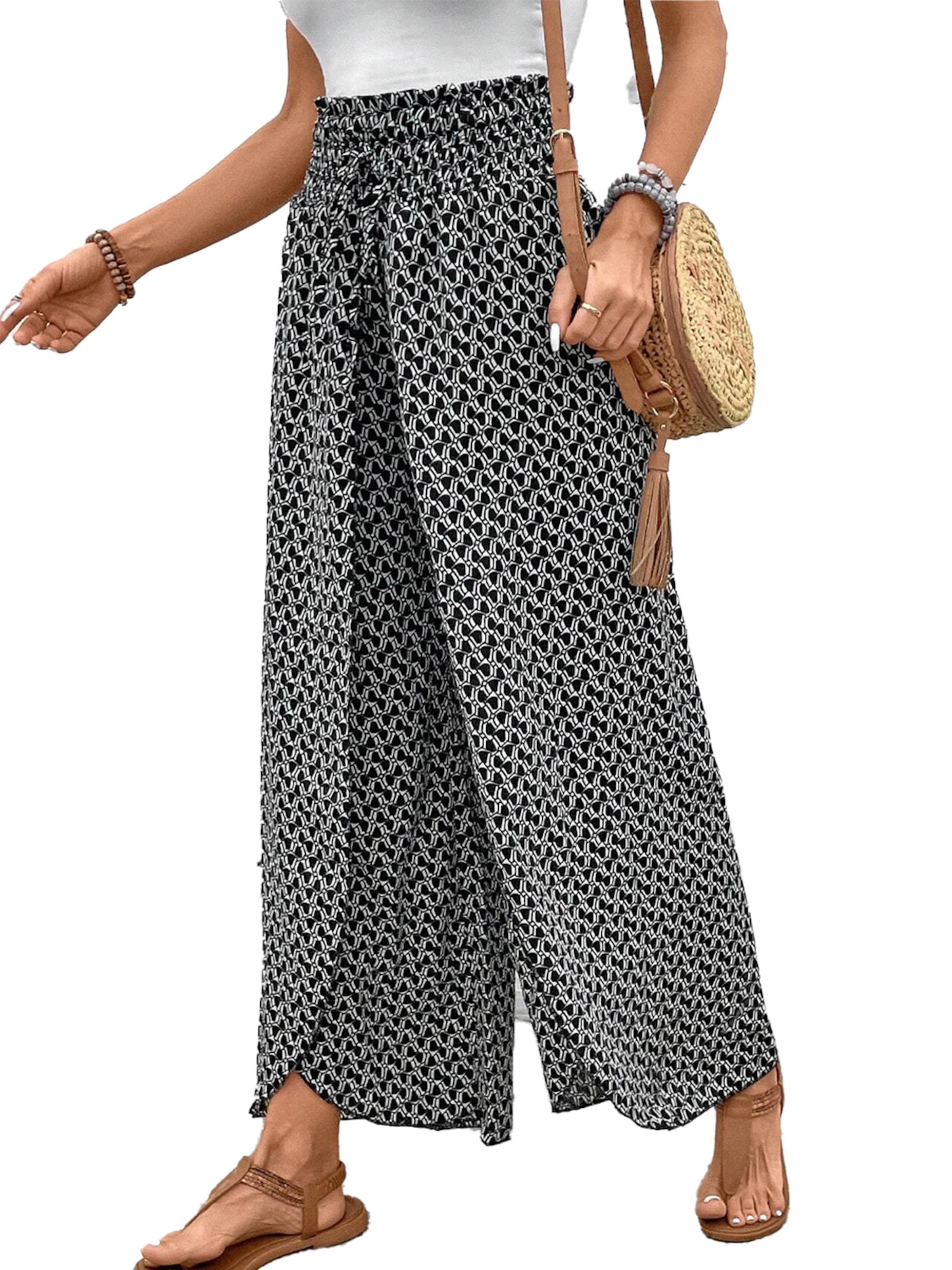 KoJooin Loosefit Hose 'Damen Culotte Mit Floralem Muster, Elastischem Bund Und Seitlichem Schlitz Style Für Jeden Anlass'‌‌ in Schwarz