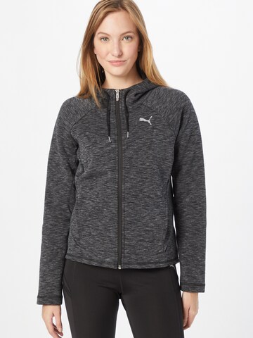 PUMA Athletic Zip-Up Hoodie in Black: front