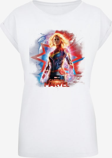 ABSOLUTE CULT T-Shirt 'Captain Marvel - Poster' in neonblau / orange / rot / weiß, Produktansicht