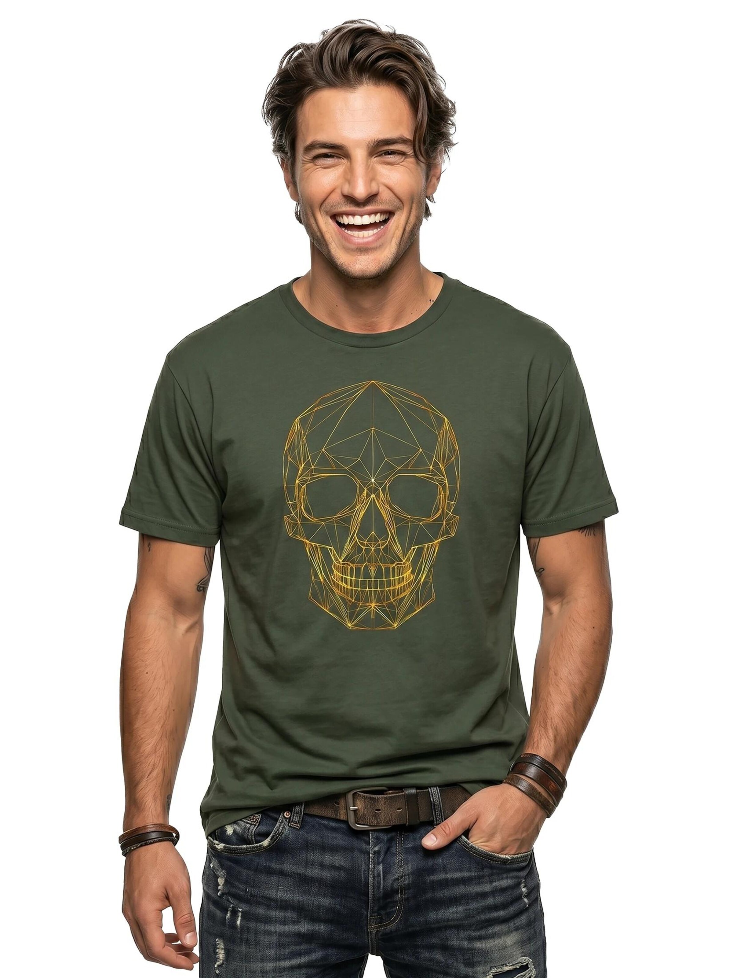 MAKAYA Shirt 'Line Skull' in Green