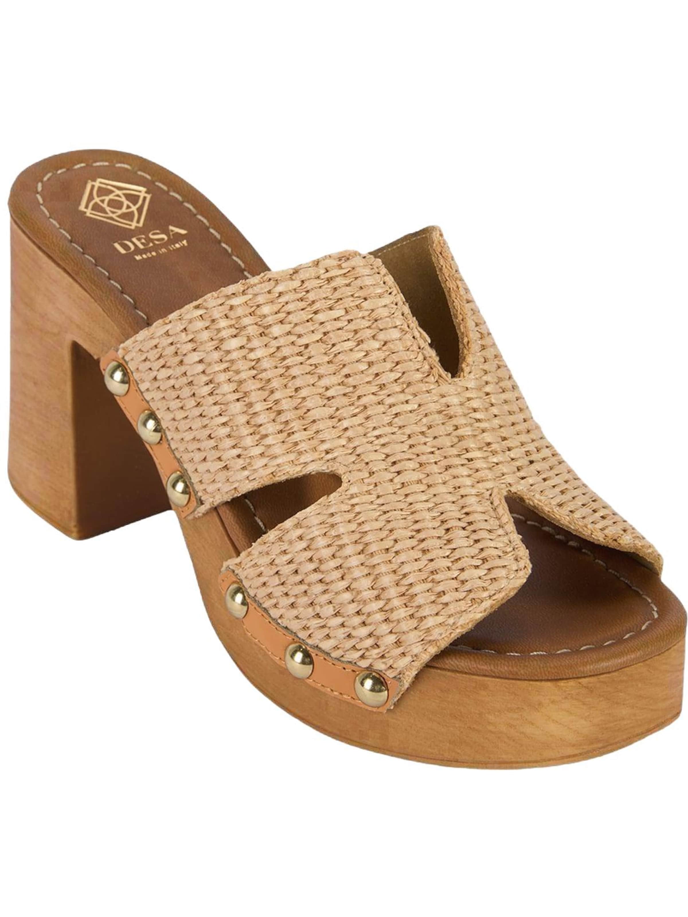 Desa Muiltjes 'DESA Damen-Plateausandalen aus Raffia' in Beige