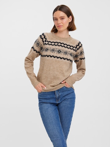 VERO MODA Sweater 'Fifi Fairisle' in Brown: front