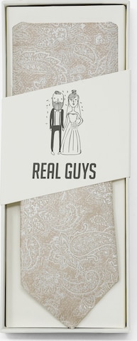 Real Guys Set Krawatte mit passendem Einstecktuch in Beige: Vorderseite