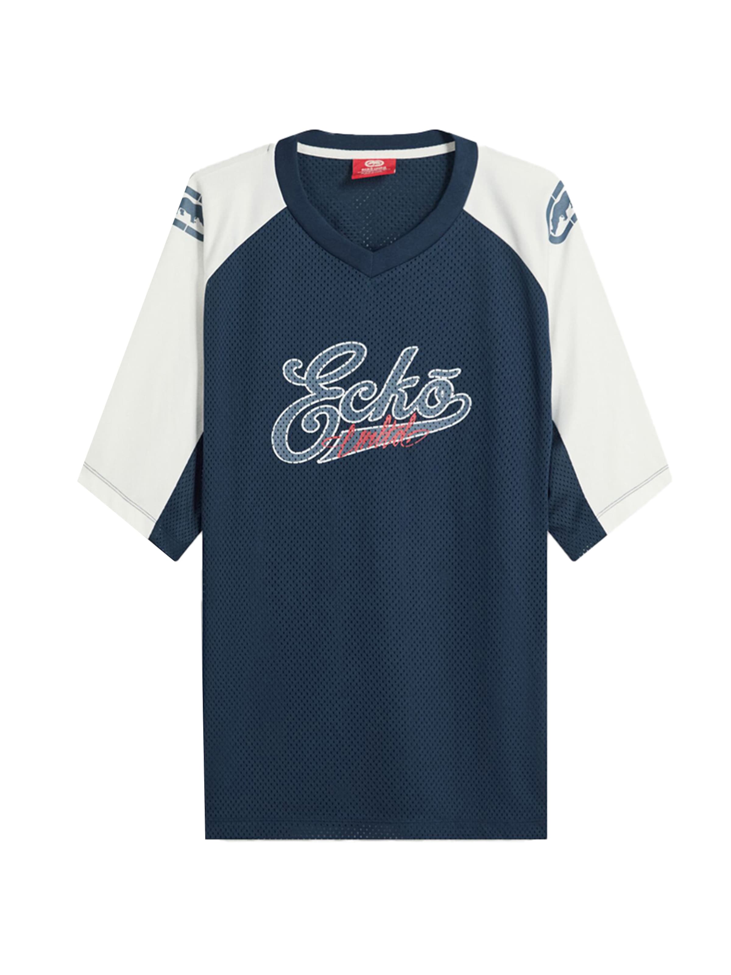 Bershka T-Shirt 'ECKO' en écru / bleu marine / bleu fumé / rouge vif, Vue avec produit