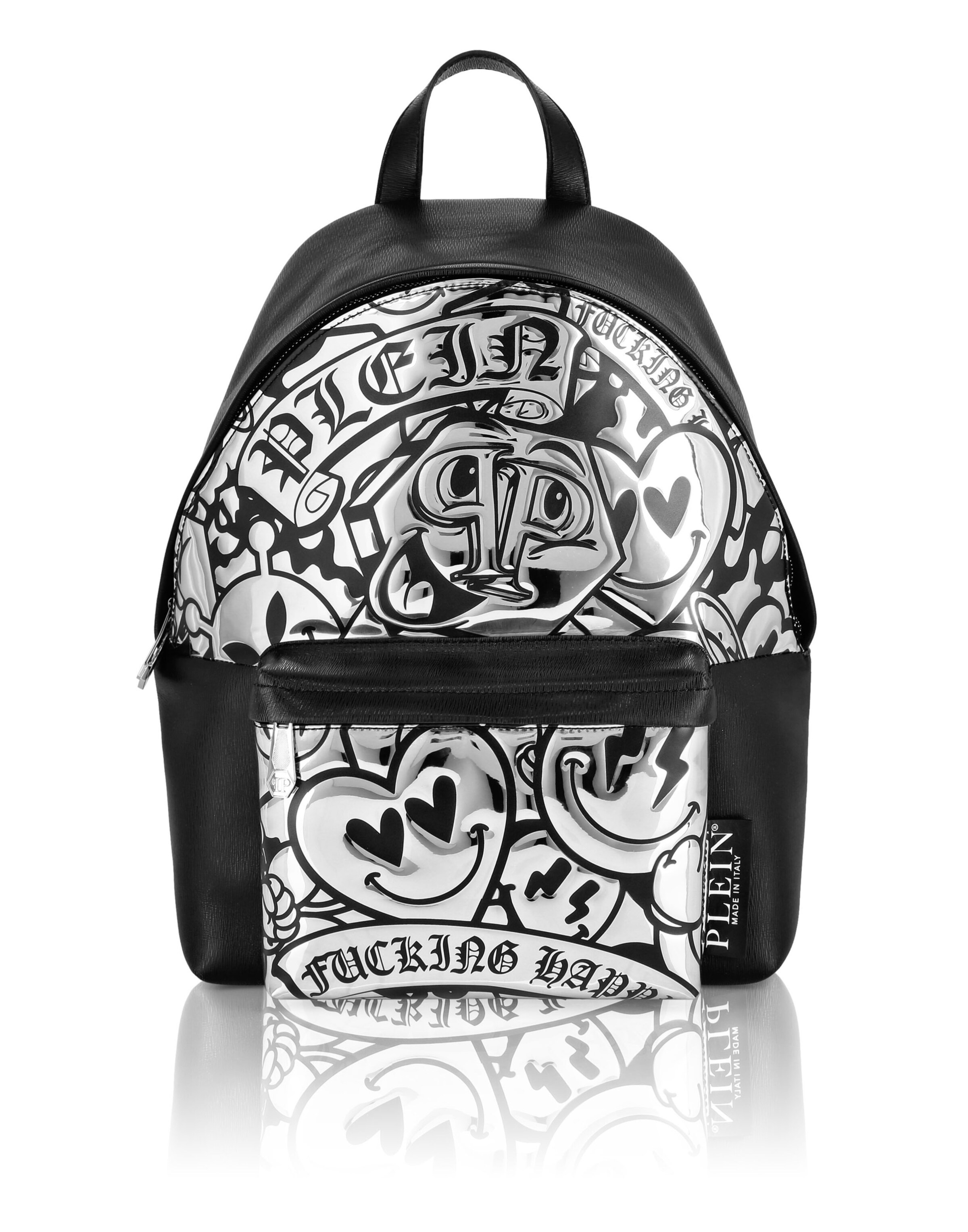 Philipp Plein - Mochila 'Smile' em prata: frente