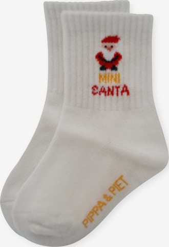 Pippa & Piet Socks 'MINI SANTA' in White: front