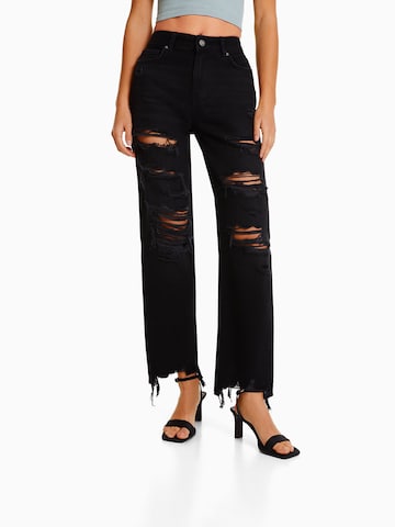 Loosefit Jeans de la Bershka pe negru: față