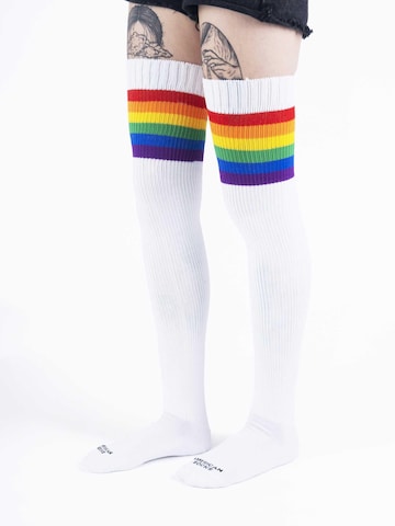 American Socks - Calcetines sobre la rodilla 'Rainbow Pride - Ultra High' en blanco