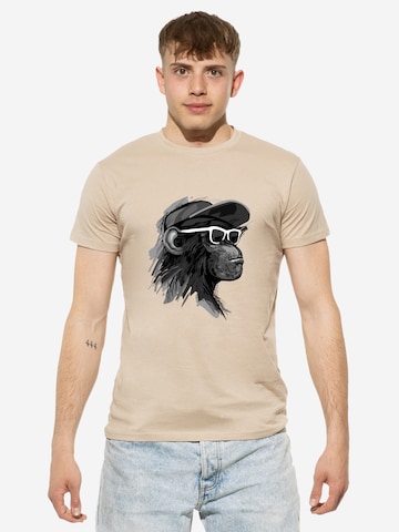 Cotton Prime Shirt 'Cool Monkey mit Brille' in Beige: voorkant