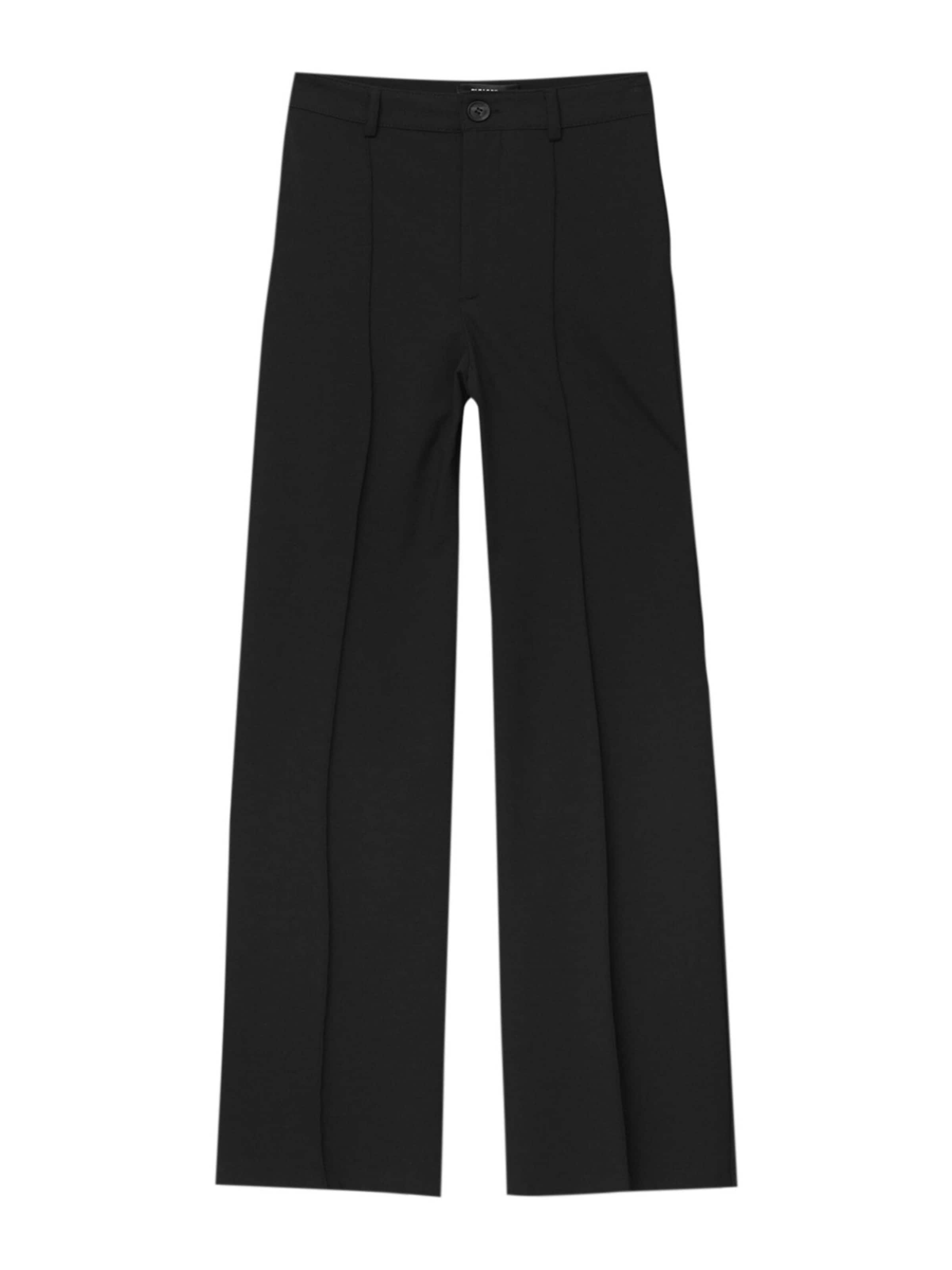 Pull&Bear Regular Trousers with creases in Black: front