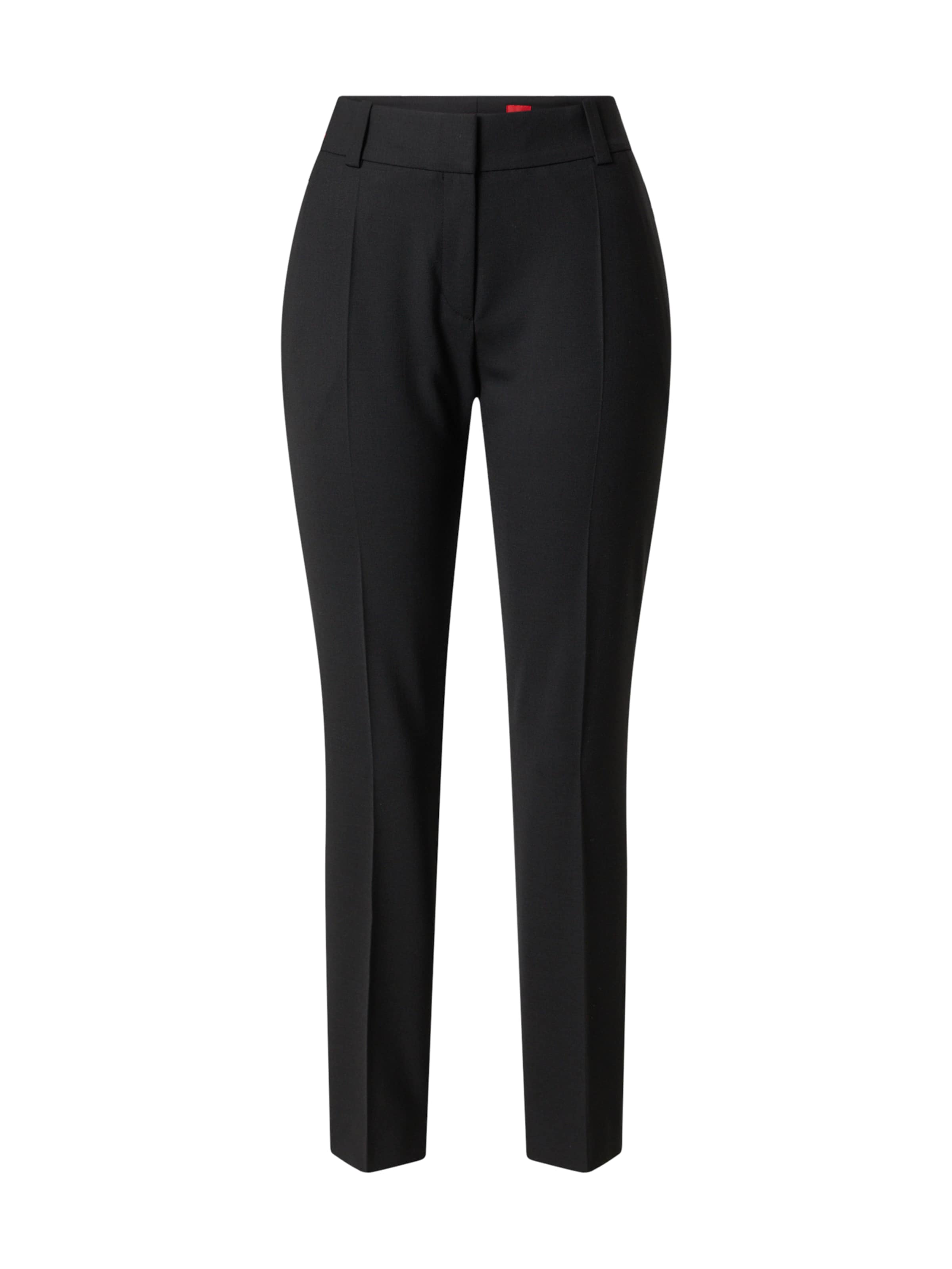 HUGO Slim fit Trousers with creases 'Hetana' in Black: front