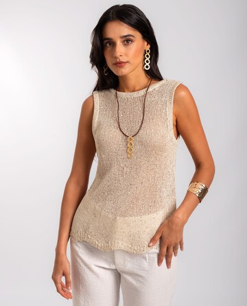 Top in maglia di THE-ARE in oro: frontale